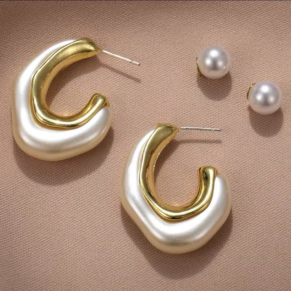 Contemporary Abstract Pearl Earrings - Picture 4 of 14